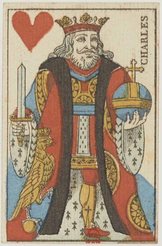 King Charlemagne French Portrait card deck, 1813: king of Hearts